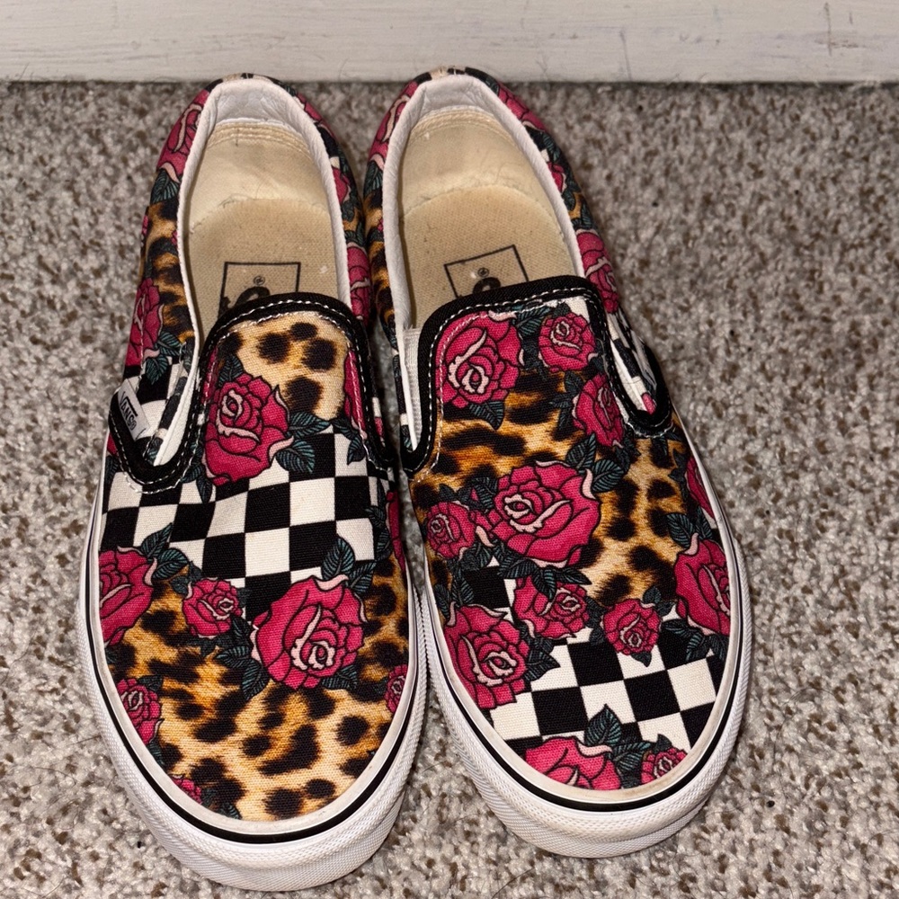 Vans Kids Rose and Checkered Slip-On Sneakers